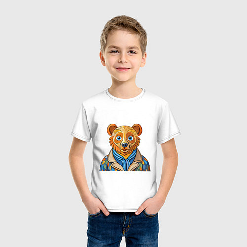 Детская футболка Медведь в стиле Ван Гога / Белый – фото 3