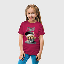 Футболка хлопковая детская Плюшевый медвежонок диджей, цвет: маджента — фото 2