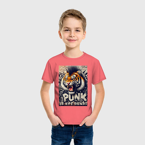 Детская футболка Cool tiger - punks not dead / Коралловый – фото 3