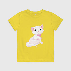 Футболка хлопковая детская Очаровательная милая кошечка с розовым бантиком, цвет: желтый