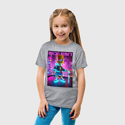 Футболка хлопковая детская Neon Bart - with skateboard ai art fantasy, цвет: меланж — фото 2