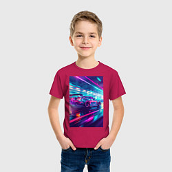 Футболка хлопковая детская Nissan Skyline GT-R на скорости, цвет: маджента — фото 2
