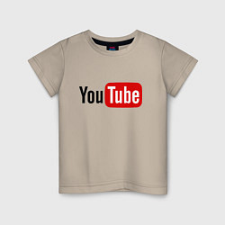 Футболка хлопковая детская You tube logo, цвет: миндальный