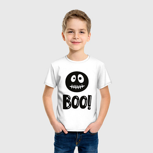 Детская футболка Страшный черный смайлик: Буу! / Белый – фото 3