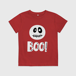 Футболка хлопковая детская Страшный белый смайлик: Буу!, цвет: красный