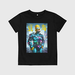 Футболка хлопковая детская Homer Simpson - neon glow ai art, цвет: черный