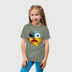 Футболка хлопковая детская Удивлённый смайлик, цвет: авокадо — фото 2