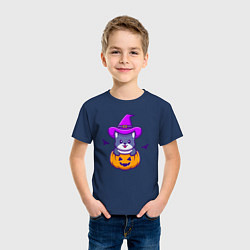 Футболка хлопковая детская Kitty halloween, цвет: тёмно-синий — фото 2