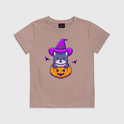 Футболка хлопковая детская Kitty halloween, цвет: пыльно-розовый