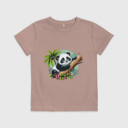 Футболка хлопковая детская Панда в тропиках, цвет: пыльно-розовый