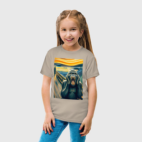 Детская футболка Горилла кричит - мем нейросеть / Миндальный – фото 4