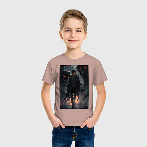 Детская футболка Мэгуми Фусигуро арт Магическая битва / Пыльно-розовый – фото 3