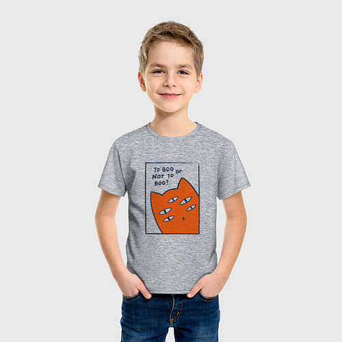 Детская футболка Кот на хэллоуин пугать или не пугать / Меланж – фото 3