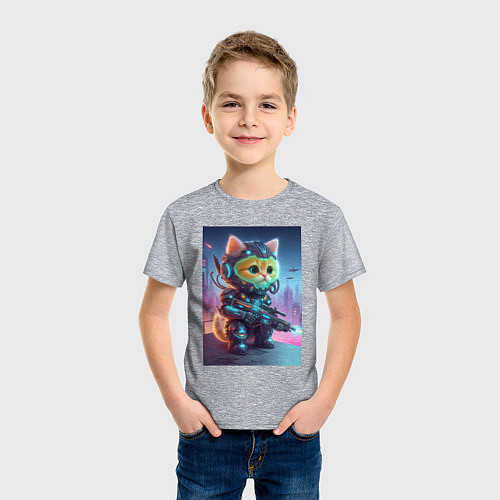Детская футболка Cool kitten - special cyberforces / Меланж – фото 3