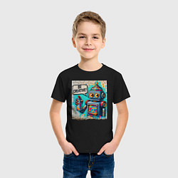 Футболка хлопковая детская Робот с баллончиком краски - граффити, цвет: черный — фото 2