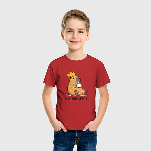 Детская футболка Капибарин капибара с большой короной и кофе / Красный – фото 3