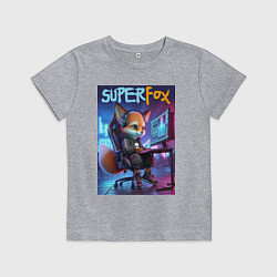 Футболка хлопковая детская Super fox gamer - ai art fantasy, цвет: меланж