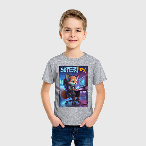 Детская футболка Super fox gamer - ai art fantasy / Меланж – фото 3