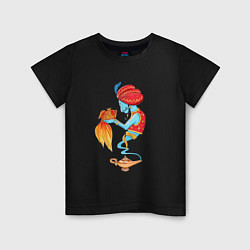 Футболка хлопковая детская Джинн и золотая рыбка, цвет: черный