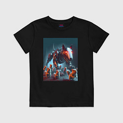 Футболка хлопковая детская Кибер бультерьер защищает белок - нейросеть, цвет: черный