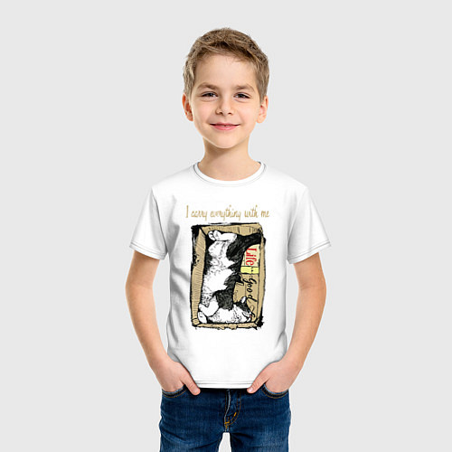 Детская футболка Кот в картонной коробке / Белый – фото 3