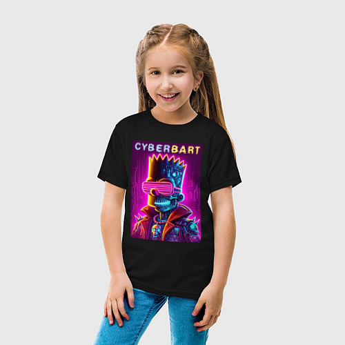 Детская футболка Cyber Bart - neon glow ai art fantasy / Черный – фото 4