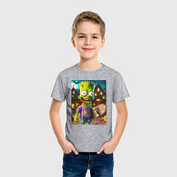 Футболка хлопковая детская Зомби Барт Симпсон - нейросеть, цвет: меланж — фото 2