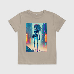Футболка хлопковая детская Cyber girl from future - fantasy, цвет: миндальный