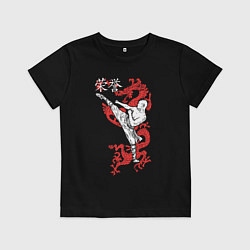Футболка хлопковая детская Кунг фу - шаолиньский монах, цвет: черный