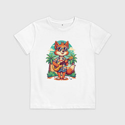 Футболка хлопковая детская Лисица с гитарой жаркое лето, цвет: белый