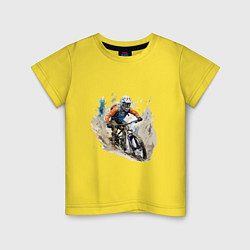 Футболка хлопковая детская Велоспорт горный спуск, цвет: желтый
