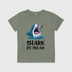 Футболка хлопковая детская Shark ice cream - ai art, цвет: авокадо