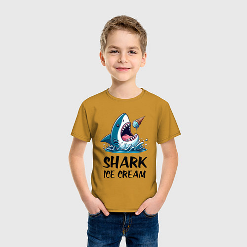 Детская футболка Shark ice cream - ai art / Горчичный – фото 3