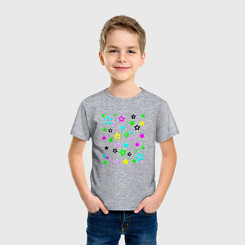 Детская футболка Разноцветные неоновые звезды / Меланж – фото 3