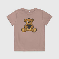 Футболка хлопковая детская Мишутка и сердце, цвет: пыльно-розовый