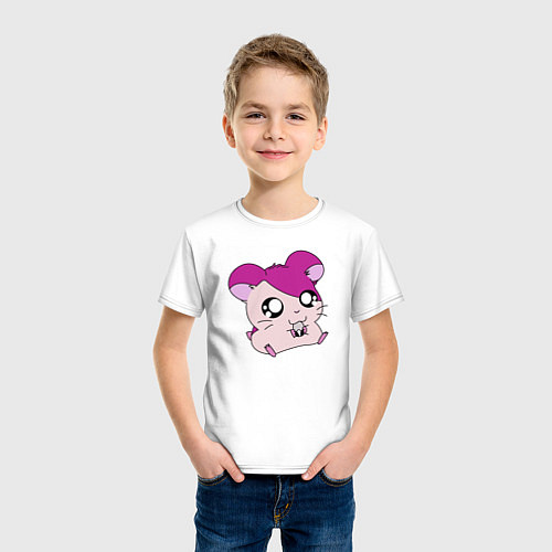Детская футболка Хамтаро - Розовый хомячок с семечкой / Белый – фото 3