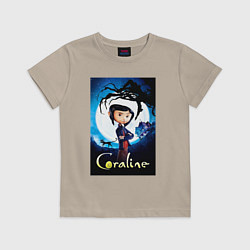 Футболка хлопковая детская Coraline Jones and cat, цвет: миндальный