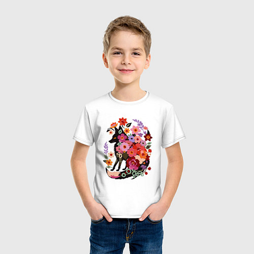 Детская футболка Лиса цветочный силуэт / Белый – фото 3