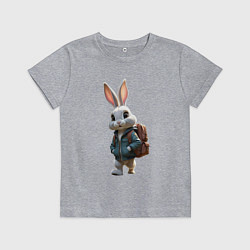 Футболка хлопковая детская Зайчик идёт в школу, цвет: меланж