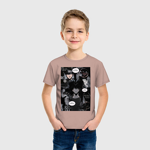 Детская футболка Поднятие уровня в одиночку Джину Сон коллаж / Пыльно-розовый – фото 3