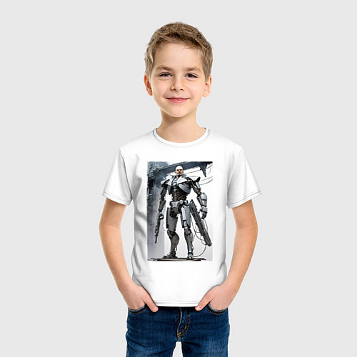 Детская футболка Ленин робот - киборг ai art / Белый – фото 3
