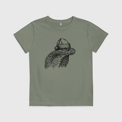 Футболка хлопковая детская Голова новогодней кобры, цвет: авокадо