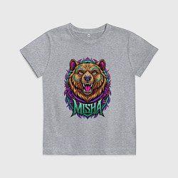 Футболка хлопковая детская Свирепый медведь с надписью, цвет: меланж
