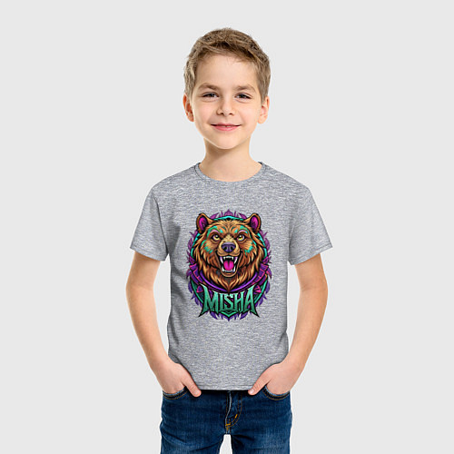 Детская футболка Свирепый медведь с надписью / Меланж – фото 3