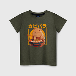 Футболка хлопковая детская Japan style capybara, цвет: меланж-хаки