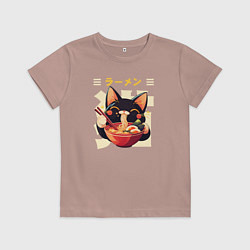 Футболка хлопковая детская Ramen and cat, цвет: пыльно-розовый