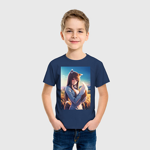 Детская футболка Волчица и пряности Холо в поле / Тёмно-синий – фото 3