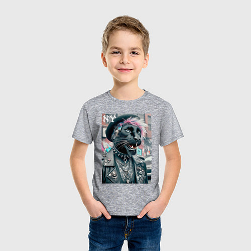 Детская футболка Чувак модная пантера из Нью-Йорка / Меланж – фото 3