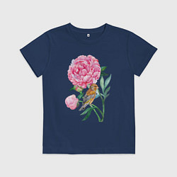 Футболка хлопковая детская Ветка пионов, цвет: тёмно-синий