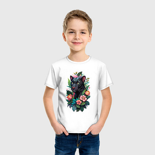 Детская футболка Черная пантера среди цветов / Белый – фото 3